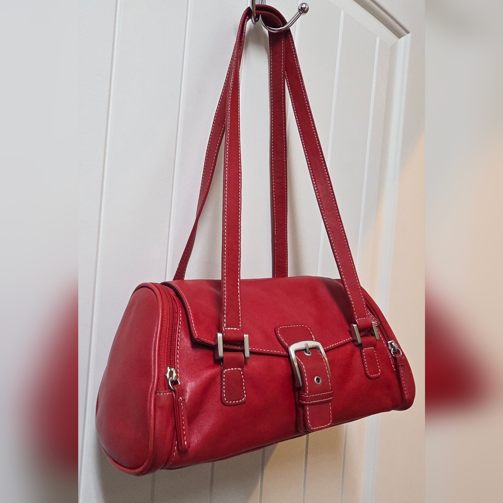 TIGNANELLO Smooth Red Leather Barrel Bag